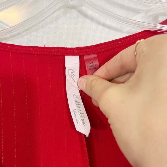 NY Collection Red Sparkle Long Sleeve Asymmetrical Hem Top Holiday Size 2X - Picture 3 of 6